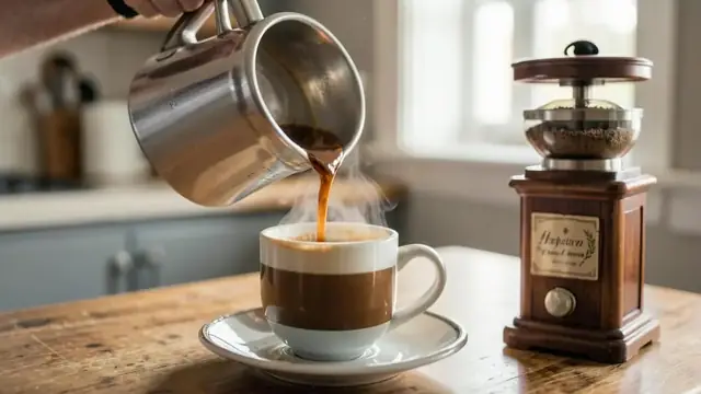 A pour-over coffee setup with scales and a kettle