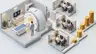 Isometric 3D cutaway of a modern MRI room, an adult man beside the scanner, linked consultation rooms and growing coin stacks; neutral clinical colors, no text, numbers or logos.